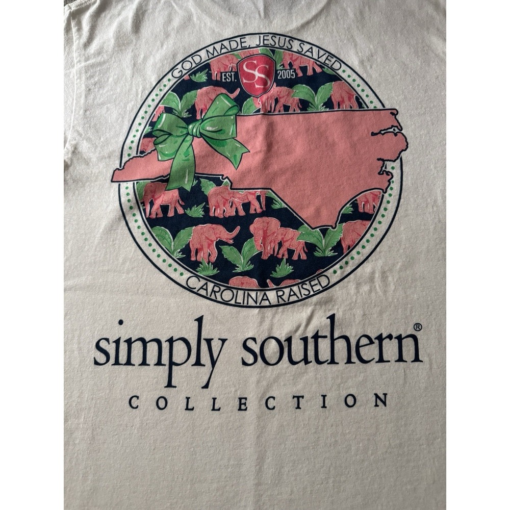 Simply Southern Women's White 2005 "God Saved Jesus Saved Carolina Shirt Medium
